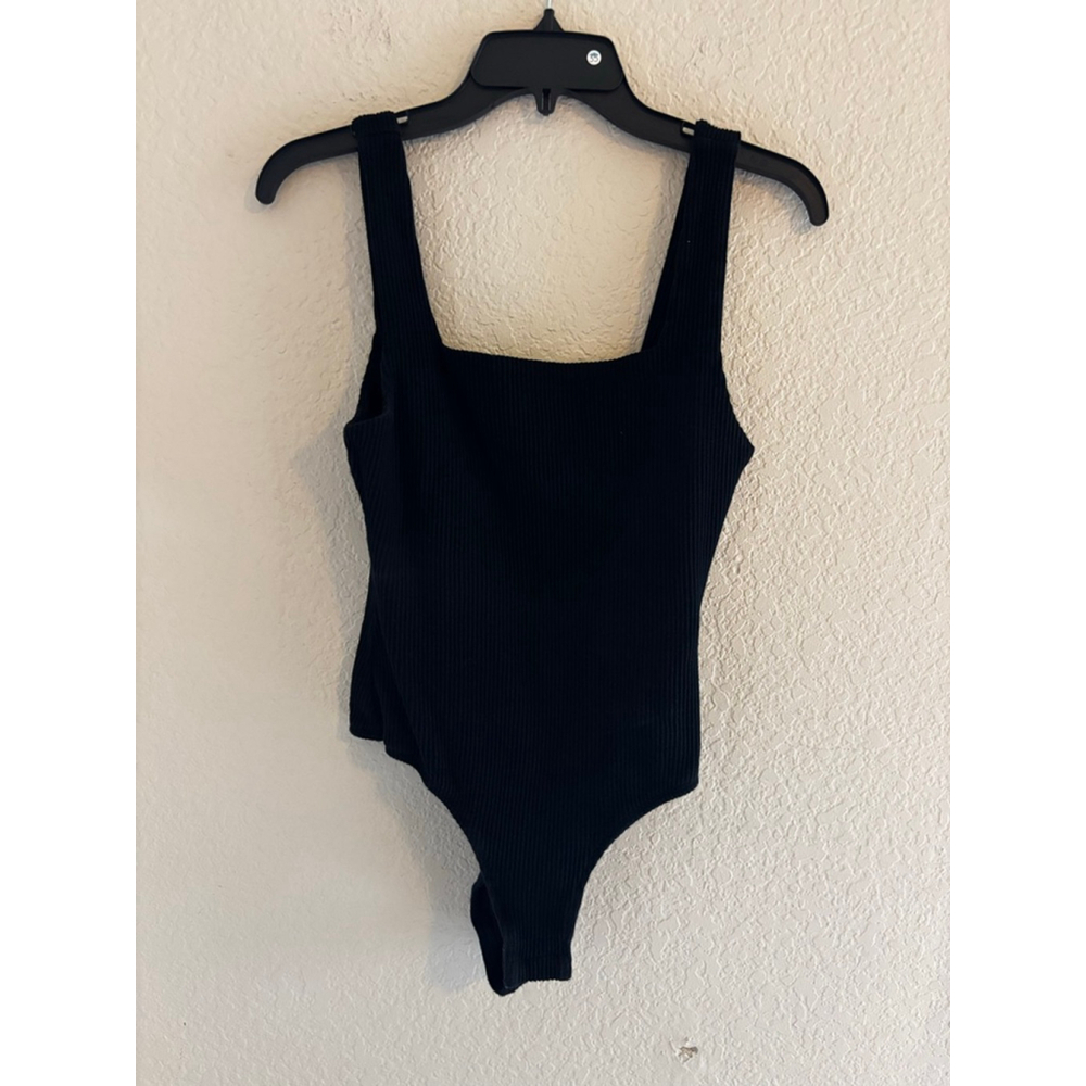 Anthropologie By Together Black Ribbed Square Neck Bodysuit M